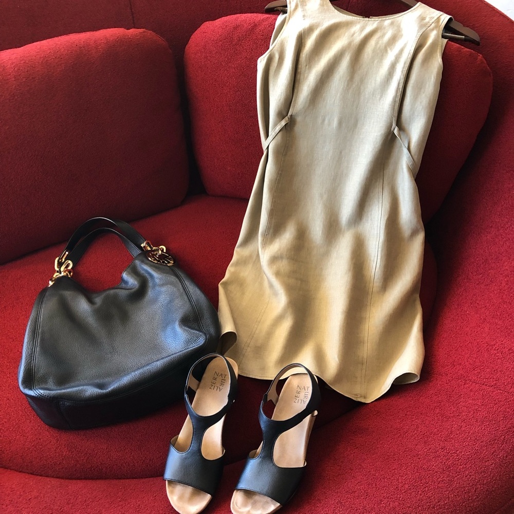 Tan color shift linen dress size small petite